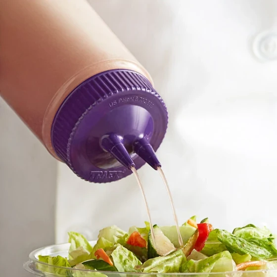 Vollrath 2316-1354 Traex® Color-Mate™ 16 oz. Clear Twin Tip™ Wide Mouth Squeeze Bottle with Purple Cap