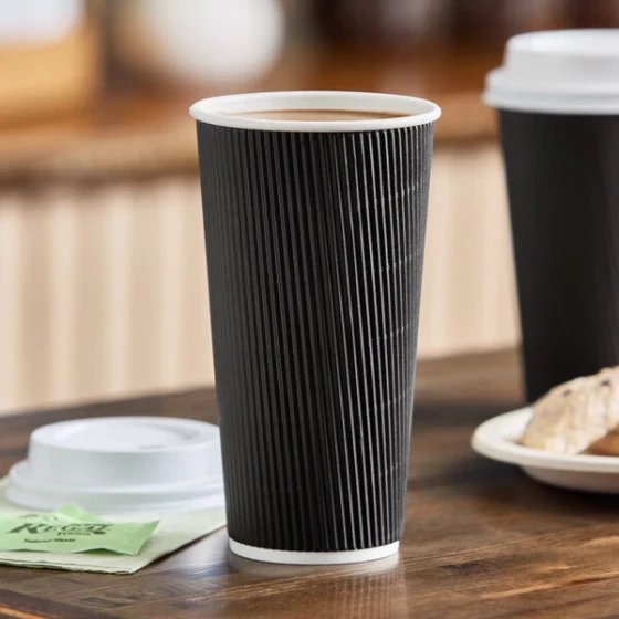 Choice 20 oz. Black Double Wall Ripple Paper Hot Cup - 500/Case