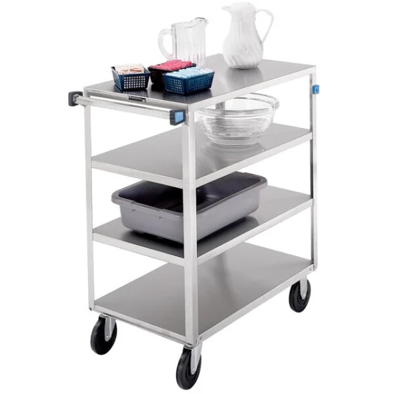Lakeside 461 Medium-Duty Stainless Steel Four Shelf Utility Cart with 3 Edges Up and 1 Down - 51 3/8" x 22 1/4" x 45 5/8"