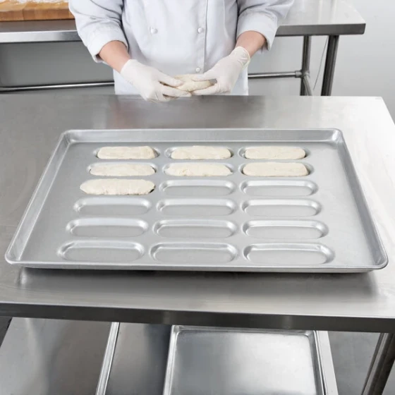Chicago Metallic 42435 18 Mold Glazed Aluminized Steel Individual ePAN Hot Dog Bun Pan