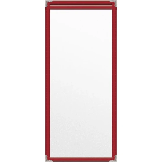 H. Risch, Inc. TES Deluxe Sewn 5 1/2" x 17" Red 2 View Vinyl Menu Cover with Silver Decorative Corners and Matte Finish