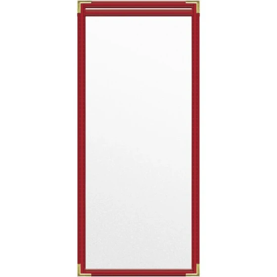 H. Risch, Inc. TES Deluxe Sewn 5 1/2" x 17" Red 2 View Vinyl Menu Cover with Gold Smooth Corners and Matte Finish