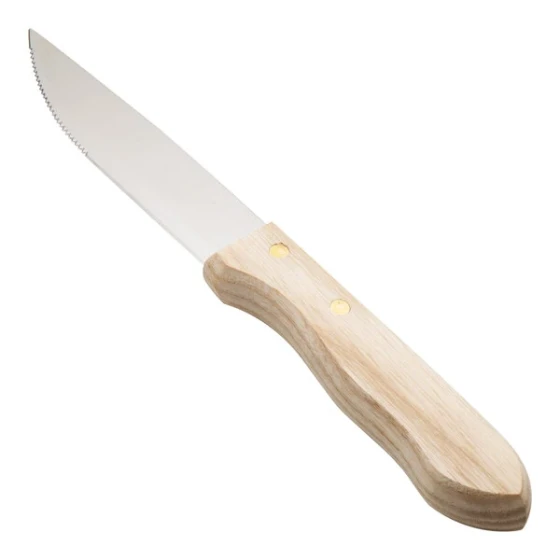 Walco from Steelite International WL640527 5" Customizable Stainless Steel Steak Knife with Jumbo Wood Handle - 12/Pack