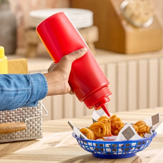 Choice 32 oz. Red Wide Mouth Squeeze Bottle - 6/Pack
