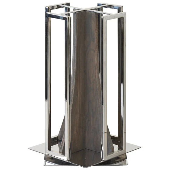 Cal-Mil 3803-83 Ashwood Gray Wood and Chrome 4-Section Revolving Cup and Lid Organizer