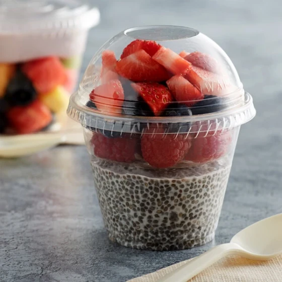 Fabri-Kal Greenware 9 oz. Compostable Clear Plastic Parfait Cup with 4 oz. Insert and Dome Lid - 100/Case