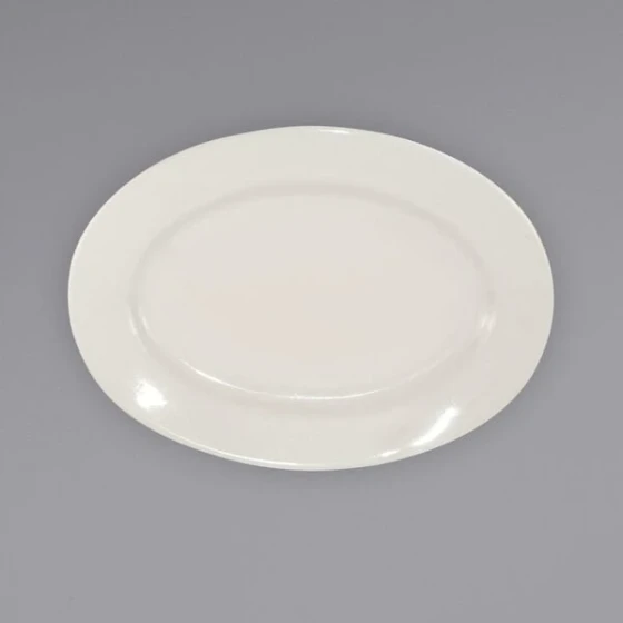 International Tableware Roma 8 1/4" x 5 7/8" Ivory (American White) Wide Rim Rolled Edge Stoneware Platter - 36/Case