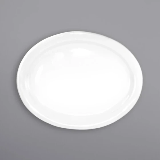 International Tableware Brighton 13 1/4" x 10" Oval European White Narrow Rim Porcelain Platter - 12/Case