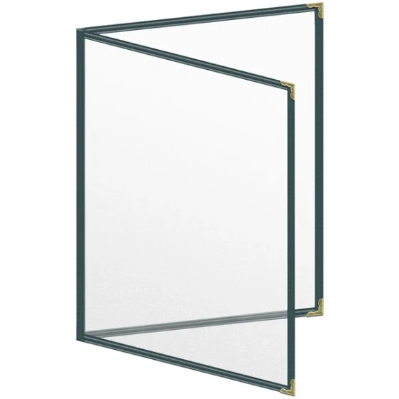 H. Risch, Inc. TED Deluxe Sewn 8 1/2" x 11" Green 4 View Menu Cover with Gold Decorative Corners and Matte Finish
