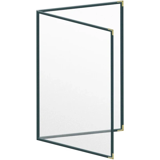 H. Risch, Inc. TED Deluxe Sewn 11" x 17" Green 4 View Menu Cover with Gold Smooth Corners and Matte Finish