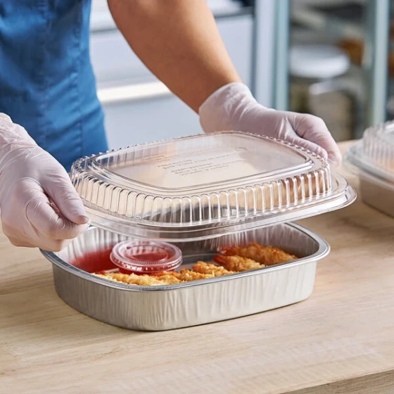 Durable Packaging 9442-SL-50 Smoothwall Silver Medium Entree / Take-Out Pan with Dome Lid 47.4 oz. - 50/Case