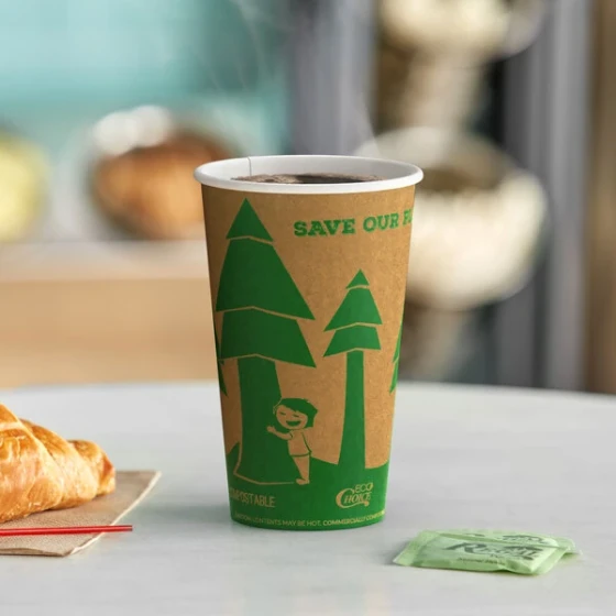EcoChoice 16 oz. Kraft Tree Print Compostable Paper Hot Cup - 1,000/Case
