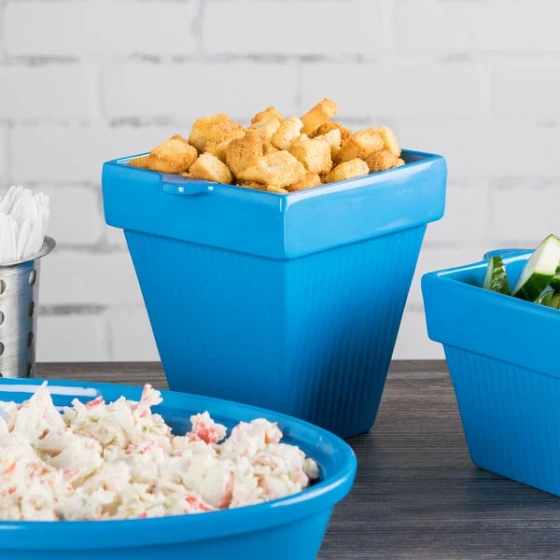 TableCraft CW1470SBL 2 Qt. Sky Blue Cast Aluminum Square Condiment Bowl