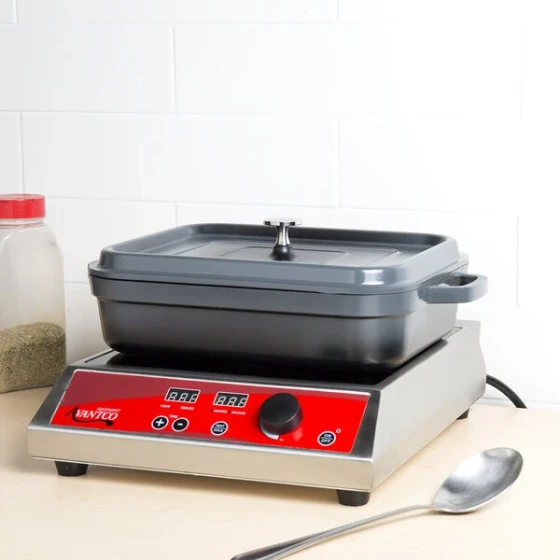 GET Heiss 5 Qt. Gray Enamel Coated Cast Aluminum Roasting Pan with Lid - 12 7/8" x 10 7/8" x 2 3/4" CA-010-GR/BK/CC