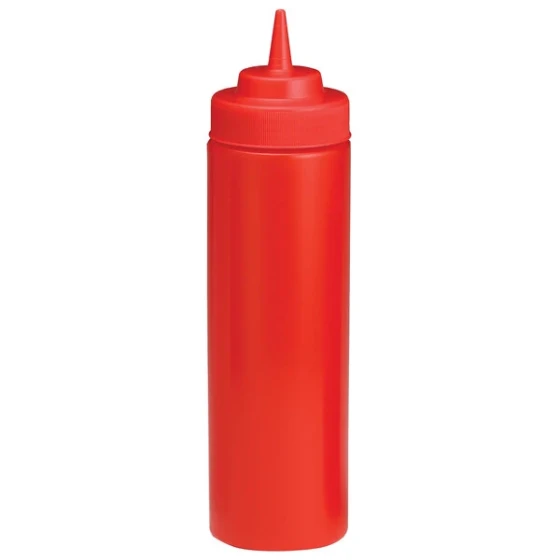 TableCraft 12463K 24 oz. Red WideMouth™ and Standard Cone Tip Squeeze Bottle with 63 mm Opening - 12/Pack