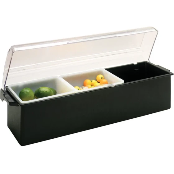 Vollrath 4742-06 Traex® Kondi-Keeper™ 3-Compartment Black Plastic Condiment Bar with (3) 1-Quart Inserts