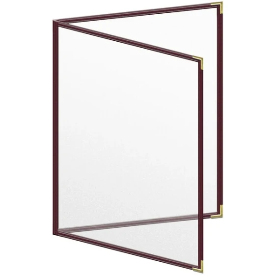 H. Risch, Inc. TED Deluxe Sewn 8 1/2" x 11" Maroon 4 View Menu Cover with Gold Smooth Corners and Matte Finish