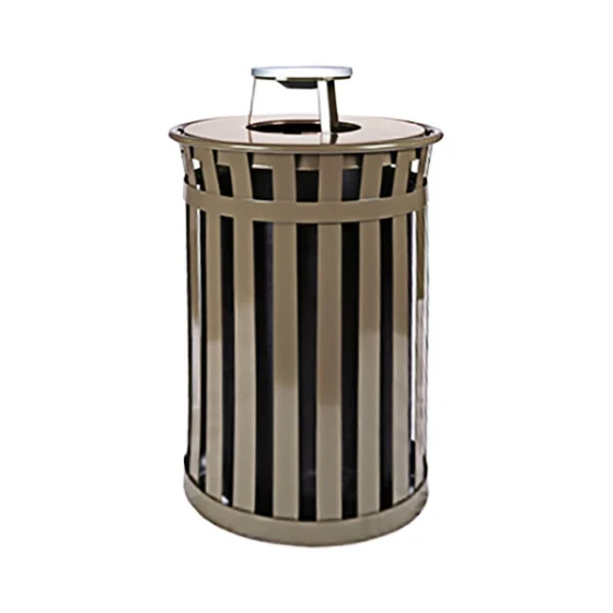 Witt Industries M3601-AT-BN Oakley Standard 36 Gallon Brown Steel Round Outdoor Decorative Trash Can with Ash Top Lid