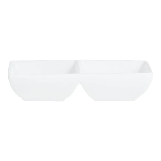 Varick A La Carte from Steelite International 4 oz. Bright White Double Well Rectangular Tray - 12/Case