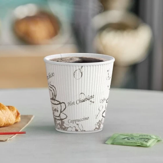 Choice 10 oz. Double Wall Bean Print Paper Hot Cup - 25/Pack