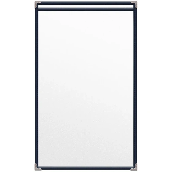 H. Risch, Inc. TES Deluxe Sewn 8 1/2" x 14" Blue 2 View Vinyl Menu Cover with Silver Decorative Corners and Matte Finish
