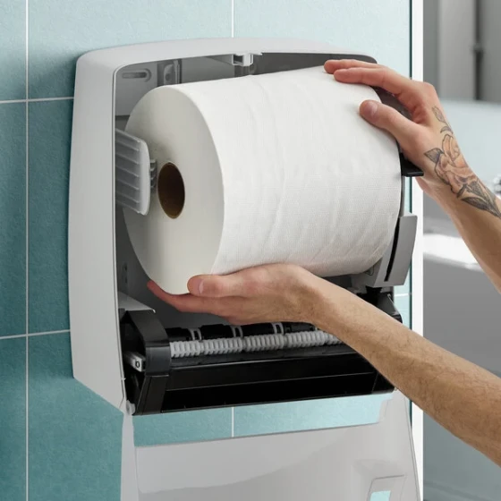 Lavex Premium 8" White Aircell TAD Hardwound Paper Towel Roll, 600 Feet / Roll - 6/Case