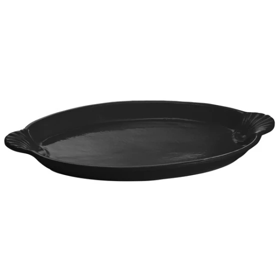 TableCraft CW3030BK 20" x 14" Black Cast Aluminum Oval Shell Platter