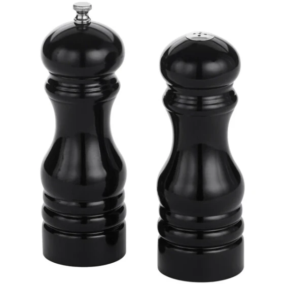 American Metalcraft 6" Black Wood Finish Salt Shaker and Pepper Mill Set
