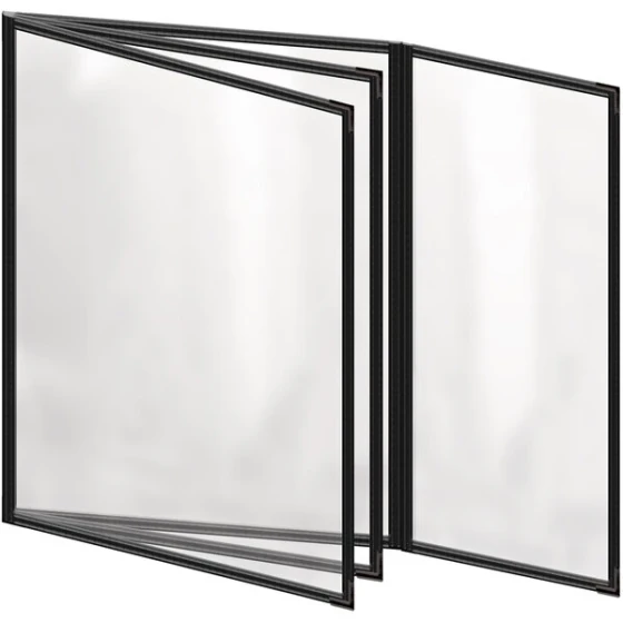 H. Risch, Inc. TETBQ Deluxe Sewn 8 1/2" x 11" Black 8 View Vinyl Menu Cover with Black Smooth Corners and Gloss Finish