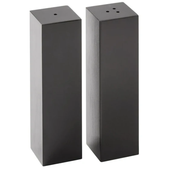 American Metalcraft SPDB33 2 oz. Black Stainless Steel Rectangular Salt and Pepper Shaker Set - 12/Case