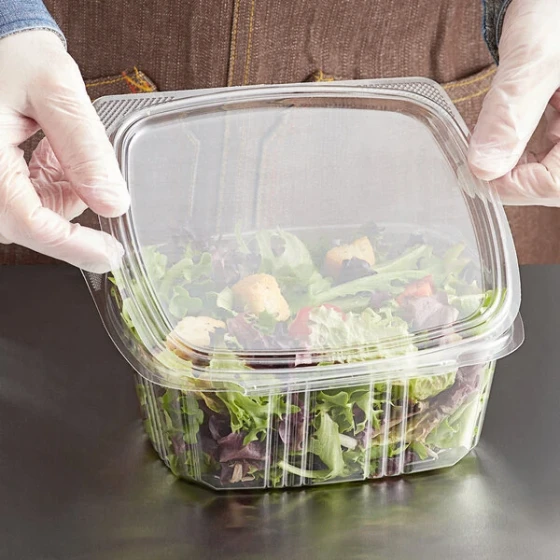 Choice 32 oz. Clear Recycled PET Hinged Deli Container - 50/Pack