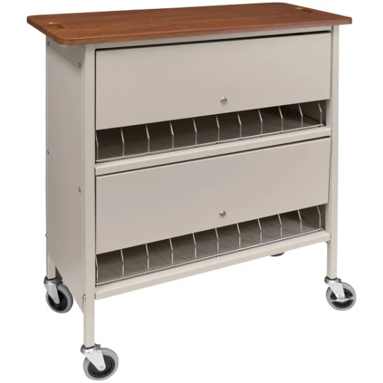 Omnimed Artisan Series Beige 20-Binder Closed Cart with Locking Doors and Cherry Wood Top 265620-BGX