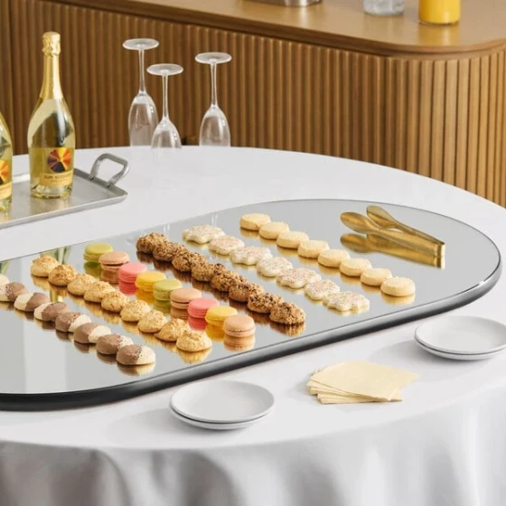 Geneva 262 Oval Rimless Mirror Food Display Tray - 24" x 48"
