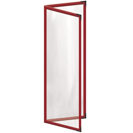 H. Risch, Inc. TED Deluxe Sewn 4 1/4" x 14" Red 4 View Menu Cover with Black Smooth Corners and Gloss Finish