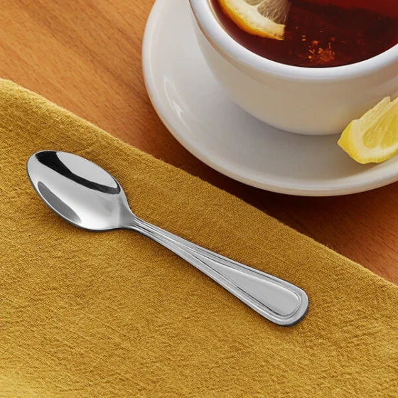 Acopa Edgewood 4 1/4" 18/0 Stainless Steel Heavy Weight Demitasse Spoon - 12/Case