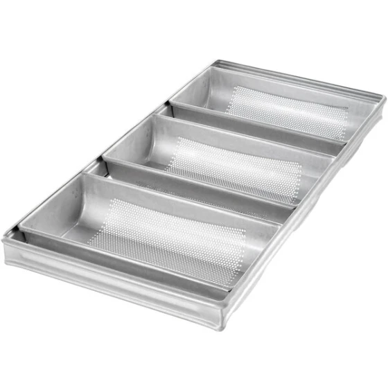 Chicago Metallic 44405 Glazed 2 lb. 3-Strap Aluminized Steel Hearth Bread Pan - 11 1/2 inch x 6 inch x 2 1/2 inch