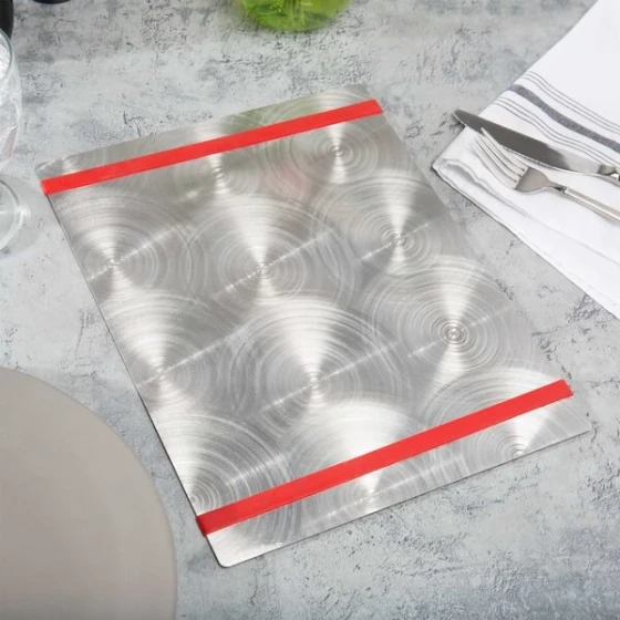 Menu Solutions ALSIN811-RB Alumitique 8 1/2" x 11" Customizable Swirl Aluminum Menu Board with Red Bands