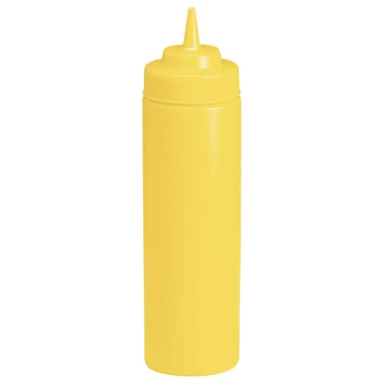 TableCraft 12463M 24 oz. Yellow WideMouth™ and Standard Cone Tip Squeeze Bottle with 63 mm Opening - 12/Pack
