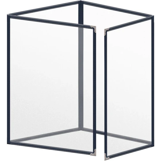 H. Risch, Inc. TETQ Deluxe Sewn 8 1/2" x 11" Blue 8 View Foldout Vinyl Menu Cover with Silver Decorative Corners and Matte Finish