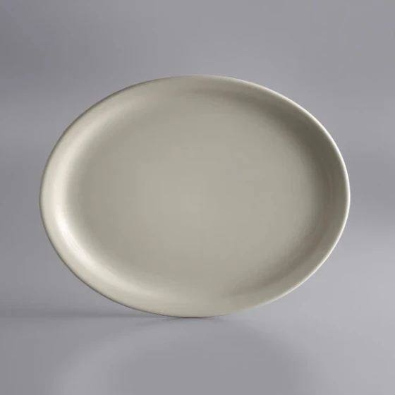 Libbey NR-13 Kingsmen White 11 1/2" x 9 1/8" Ultima Cream White Narrow Rim Oval Stoneware Platter - 12/Case
