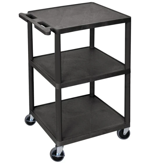 Luxor HE42-B Black 3 Shelf Utility Cart - 24" x 18" x 43"