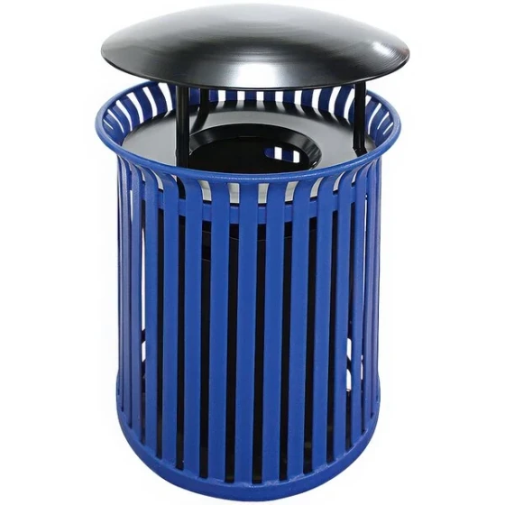Wausau Tile MF3203 30 Gallon Flat Steel Round Trash Can with Aluminum Funnel Lid and Rain Hood