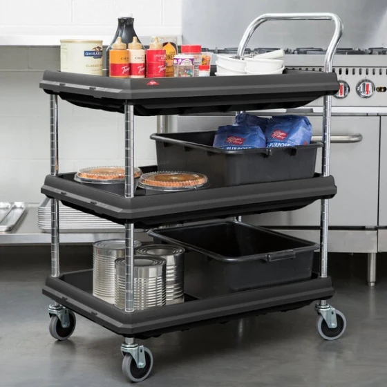 Metro BC2030-3DBL Black Utility Cart with Three Deep Ledge Shelves - 32 3/4" x 21 1/2"