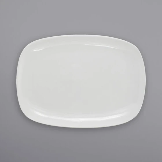 International Tableware Quad 14" x 9 1/2" Rectangular European White Coupe Porcelain Platter - 12/Case