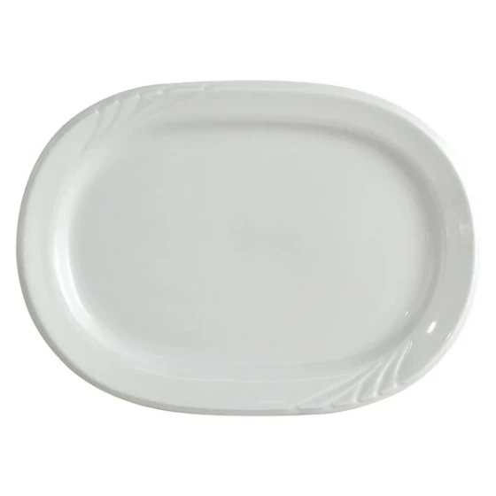 Tuxton YPH-137 Sonoma 13 7/8" Bright White Embossed Rim China Platter - 12/Case