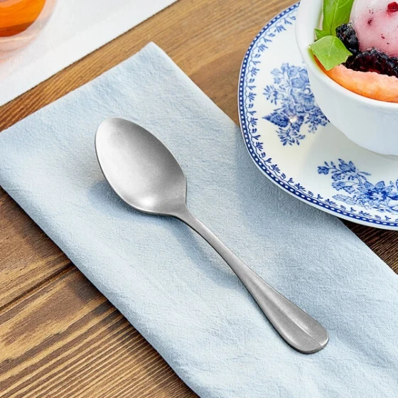 Acopa Josette 6" 18/8 Distressed Stainless Steel Extra Heavy Weight Teaspoon - 12/Case