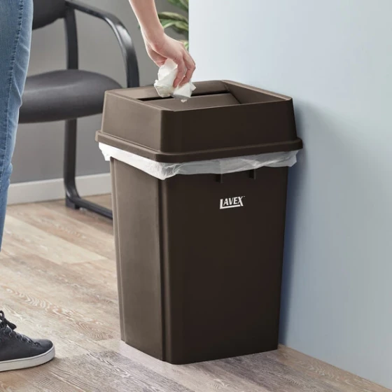 Lavex 19 Gallon Brown Square Trash Can with Drop Shot Lid
