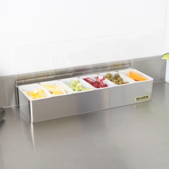San Jamar B4186L 6-Compartment Stainless Steel Condiment Bar