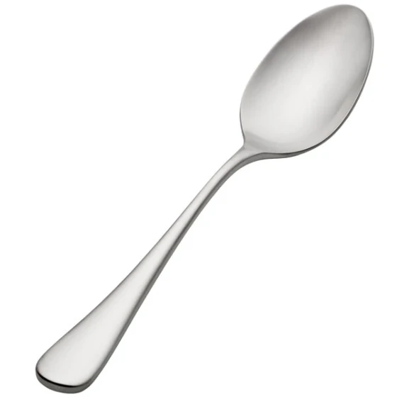 Bon Chef S4103 Como Satin Finish 8" 18/10 Extra Heavy Weight Stainless Steel Soup / Dessert Spoon - 12/Case