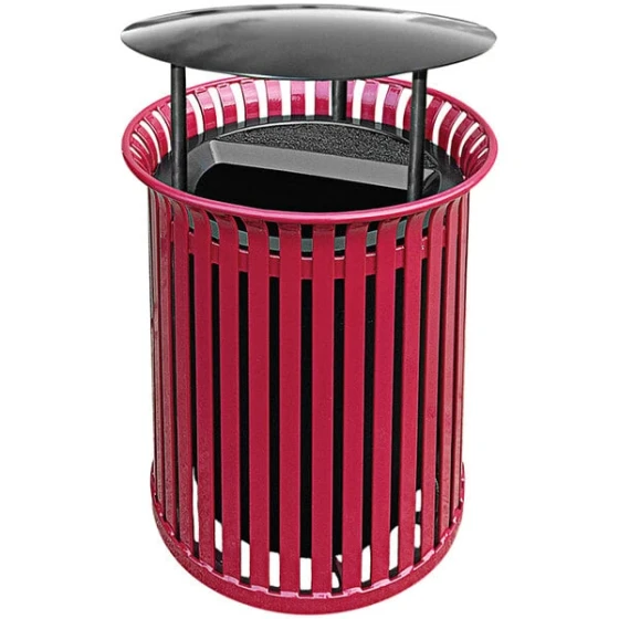 Wausau Tile MF3205 30 Gallon Flat Steel Round Outdoor Trash Can with Aluminum Ash-N-Trash Lid and Rain Hood
